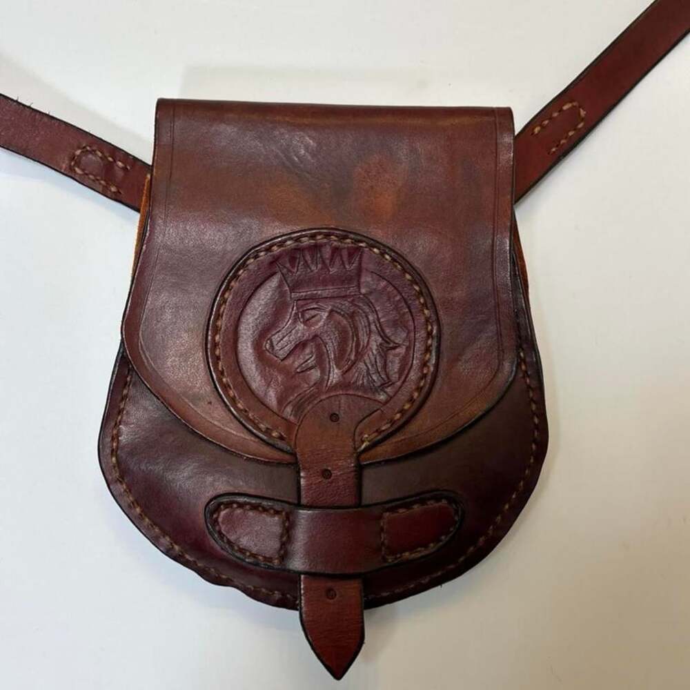 Vintage Handcrafted Leather and Suede Belt Pouch Embossed Horse Head